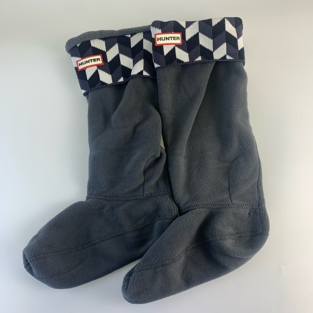 HUNTER Fold Cuff Tall Boot Socks Gray Black Geometric Women Large 8-10